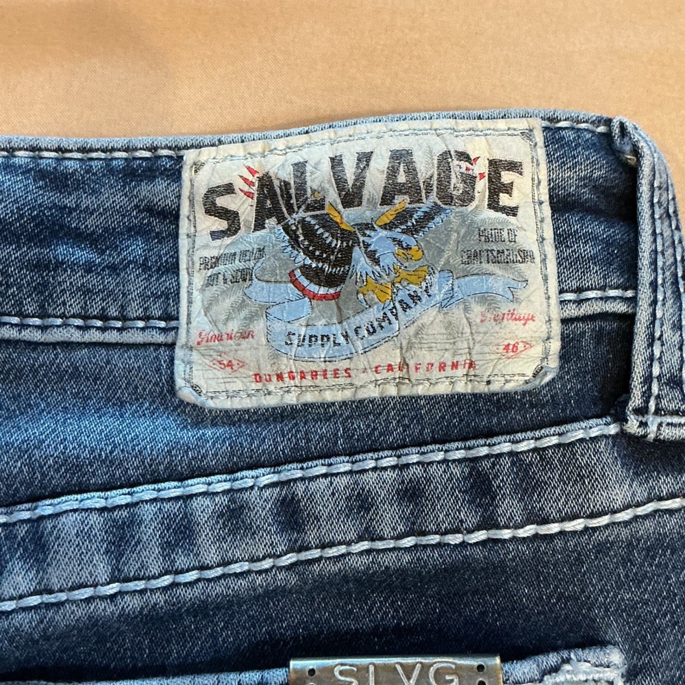 Salvage Madness Straight Relaxed Fit Jeans Blue Buckle Exclusive SLVG 54-46 - Picture 9 of 11